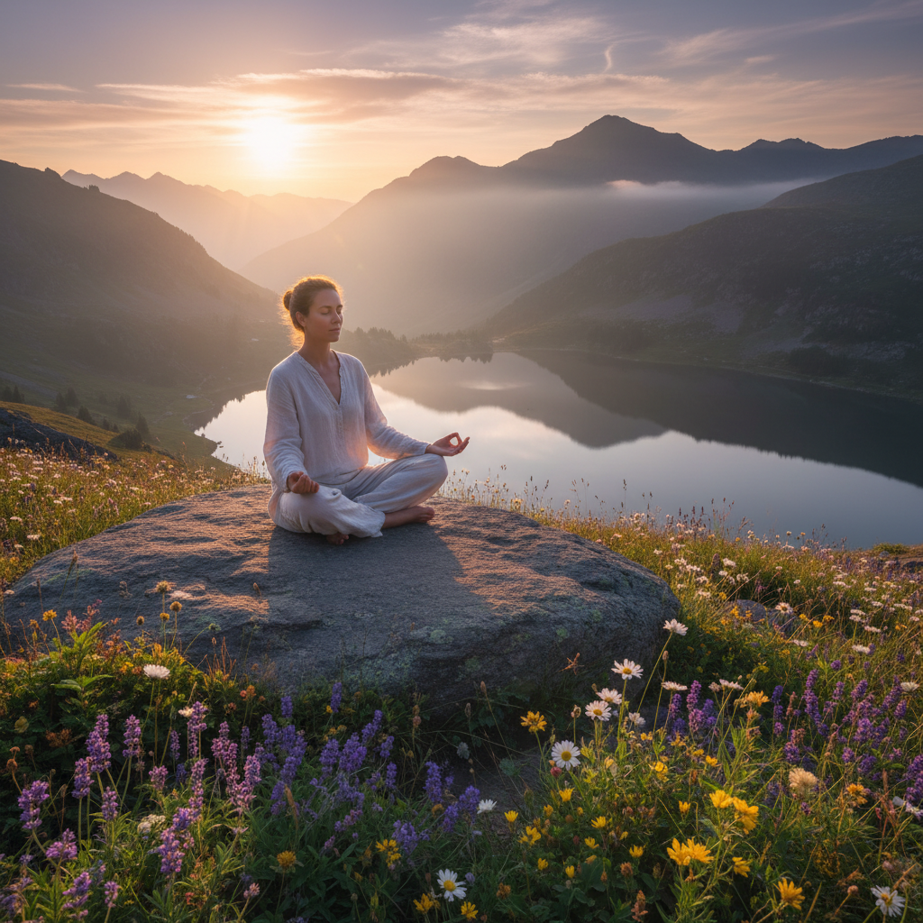 Person meditating in nature